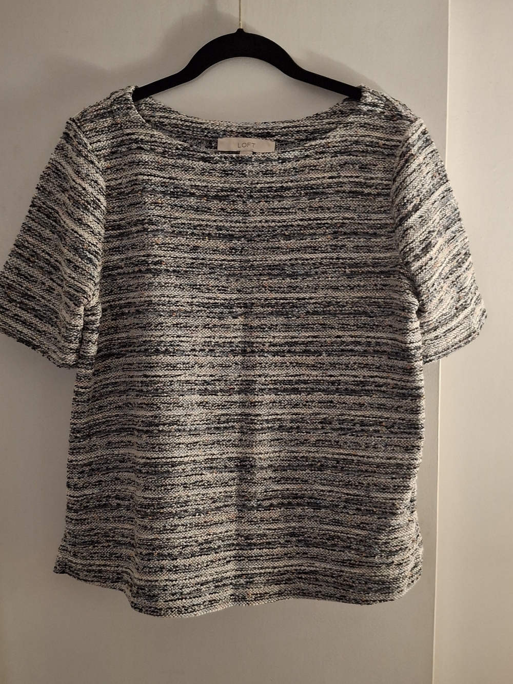 LOFT Women's Gray & White Textured Short-Sleeve Knit Top